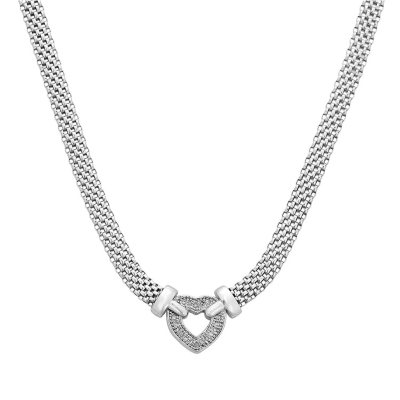 Sterling Silver Diamond Heart Necklace