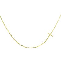 14K Gold Sideways Cross Necklace, 18"