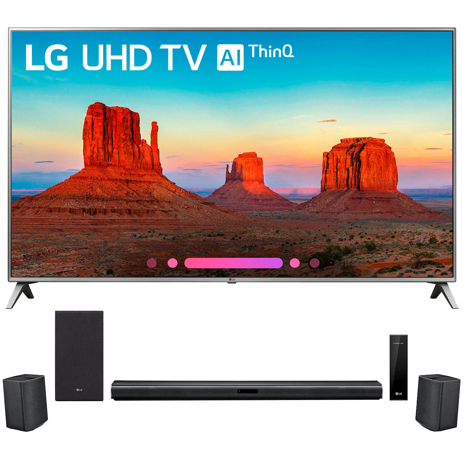 LG 65UK6500AUA 65″ 4K HDR Smart LED AI UHD TV + LG LASC58R 4.1 Channel Sound Bar Surround System with Wireless Subwoofer