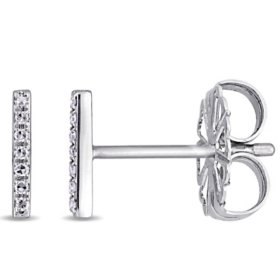 .049 CT. T.W. Round Cut Diamond Linear Bar Stud Earrings in 14k White Gold