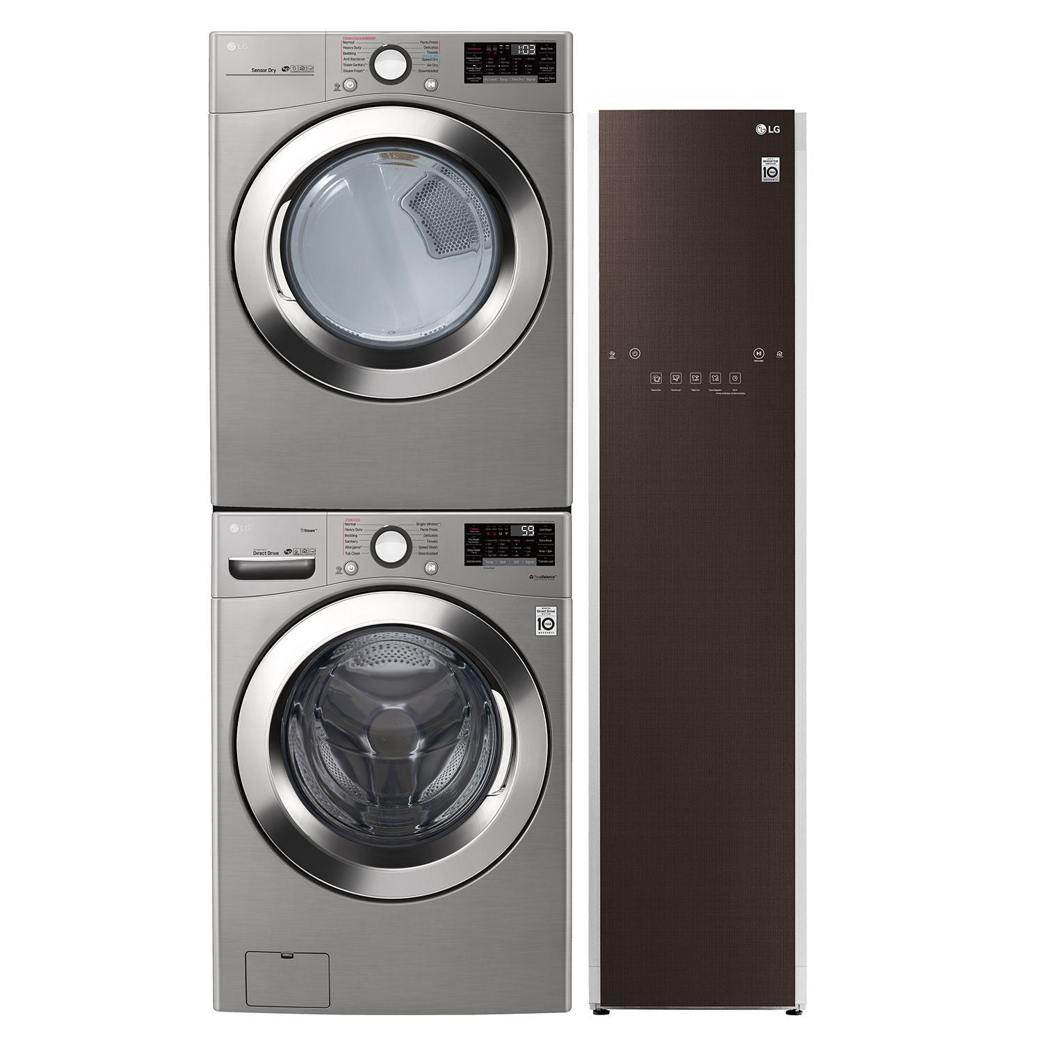 LG Stackable 4.5 cu. ft. Front Load Washer & 7.4 cu. ft. Dryer & Steam Clothing Care System