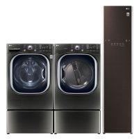 LG Side-by-Side on Side-Kick Pedestal Ultimate Laundry Suite in Black Stainless Steel