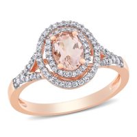 Morganite with 0.22 CT. T.W. Diamond Double Halo Engagement Ring in 14K Rose Gold