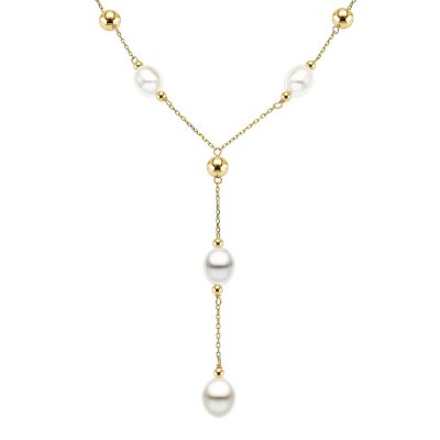 8-9mm Freshwater Pearl Station Y Necklace with 14KY 6mm Beads, 18
