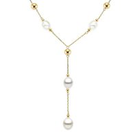 8-9mm Freshwater Pearl Station Y Necklace with 14KY 6mm Beads, 18" + 2.5" Drop