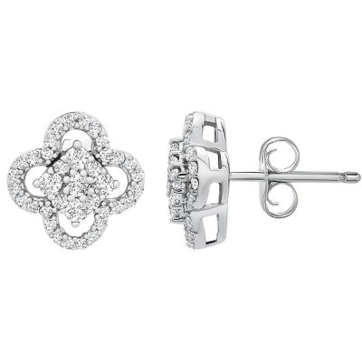 0.25 CT. T.W. I-I1 White Gold Diamond Clover Flower Stud