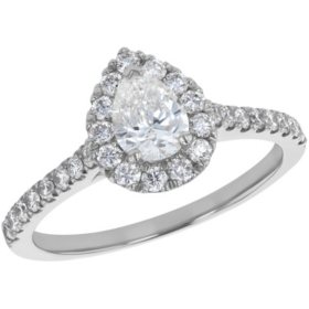 S Collection Bridal 1 CTW Pear Shaped Diamond Ring in 14K Gold (SI2, H-I)