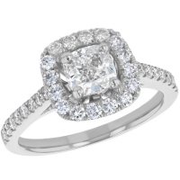 S Collection Bridal 1.63 CT. T.W. Cushion Cut Diamond Halo Ring in 14K Gold (SI2,  H-I)