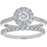 S Collection Bridal 1.25 CT. T.W. Diamond Halo Ring Bridal Set in 14K White Gold (SI2, H-I)