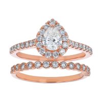 S Collection Bridal 1.25 CT. T.W. Pear Shaped Diamond Halo Ring Bridal Set in 14K Rose Gold (SI2, H-I)