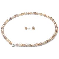 Sterling Silver Heart Clasp Freshwater Pearl Necklace and Earring Set (7-8mm)