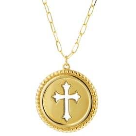 14K Round Cut Out Cross Medallion Necklace, 22"