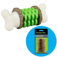 Premier Pet Ring Holding Bone Dog Toy, Medium (dogs 10 to 50 lbs.) + Rawhide Chew Ring Replacements, Medium (16 ct.)