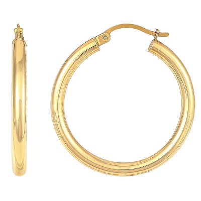 Thick Tube Hoops, Gold Plated 30mm Post Earrings