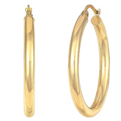 14K Gold Hoop Earrings - 3mm x 30mm 