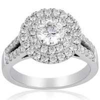 Superior Quality Collection 1.5 CT. T.W. Double Halo Split Shank Diamond Ring in 18 Karat White Gold (I, VS2)