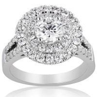 Superior Quality Collection 2.5 CT. T.W. Double Halo Split Shank Diamond Ring in 18 Karat White Gold (I, VS2)