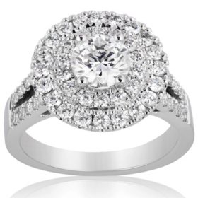 Superior Quality VS Collection 2.50 CT. T.W. Double Halo Split Shank Diamond Ring in 18K White Gold (I, VS2)