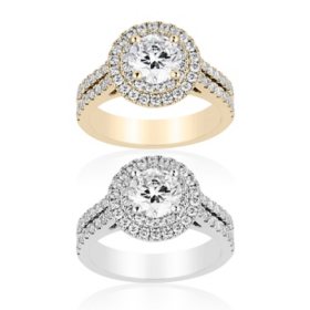 1.50 CT. T.W. Round Cut Double Halo Diamond Ring in 18K Gold