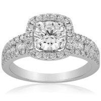 Superior Quality Collection 1.73 CT. T.W. Diamond Halo Ring in 18 Karat White Gold (I, VS2)