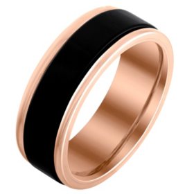 Mens 8mm Black and Rose Edged Tungsten Band