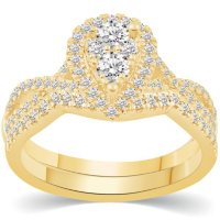 0.75 CT. T.W. Grand Pear Shape Composite Bridal Set in 14K Gold