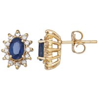 Blue Sapphire and Diamond Stud Earrings in 14k Gold