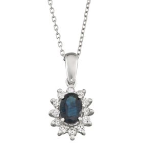 Blue Sapphire and Diamond Pendant in 14k Gold