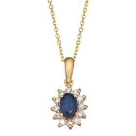 Blue Sapphire and Diamond Pendant in 14k Gold