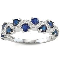 1.3 CT Blue Sapphire and Diamond Band in 14k Gold