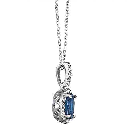 1.0 CT Blue Sapphire and Diamond Pendant in 14k Gold