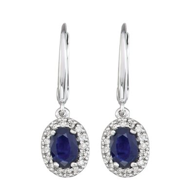 1.2 CT Blue Sapphire and Diamond Earrings in 14k Gold