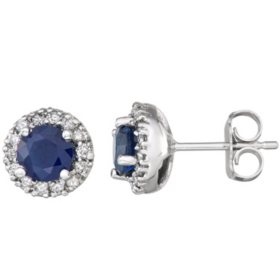 1.2 CT Blue Sapphire and 0.28 CT. T.W. Diamond Earrings in 14k Gold