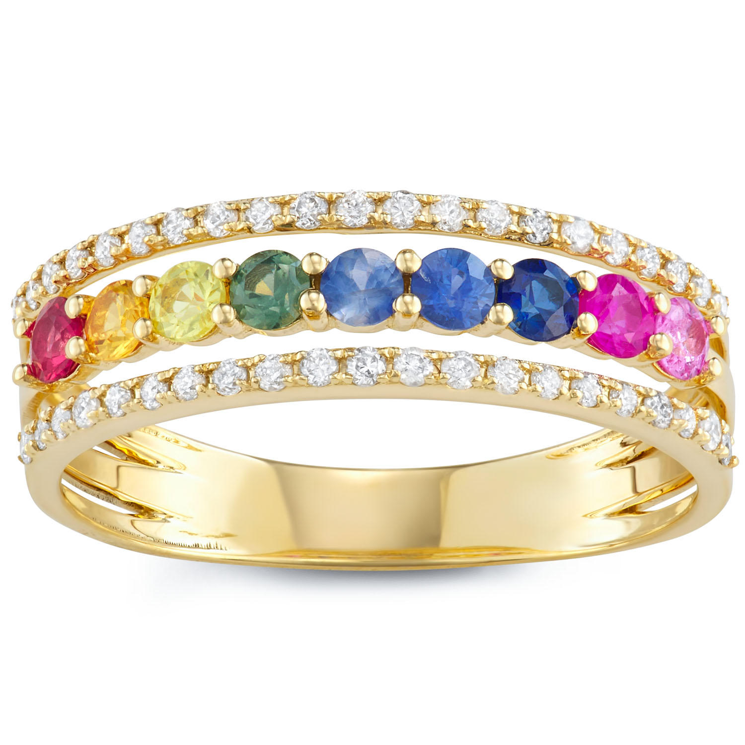 Rainbow Sapphire and Diamond Ring in 14K Yellow Gold 6