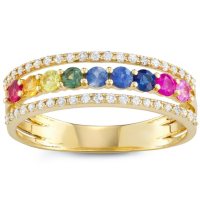 Rainbow Sapphire and Diamond Ring in 14k Gold