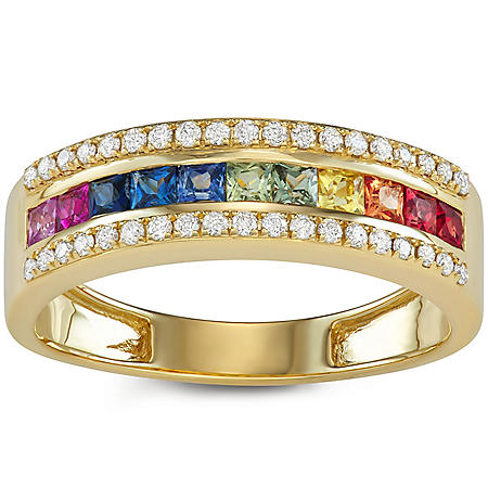 Rainbow Sapphire and Diamond Ring in 14k Gold - Sam's Club