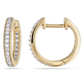 0.22 CT. T.W. Inside Outside Diamond Hoop Earrings in 14K Gold