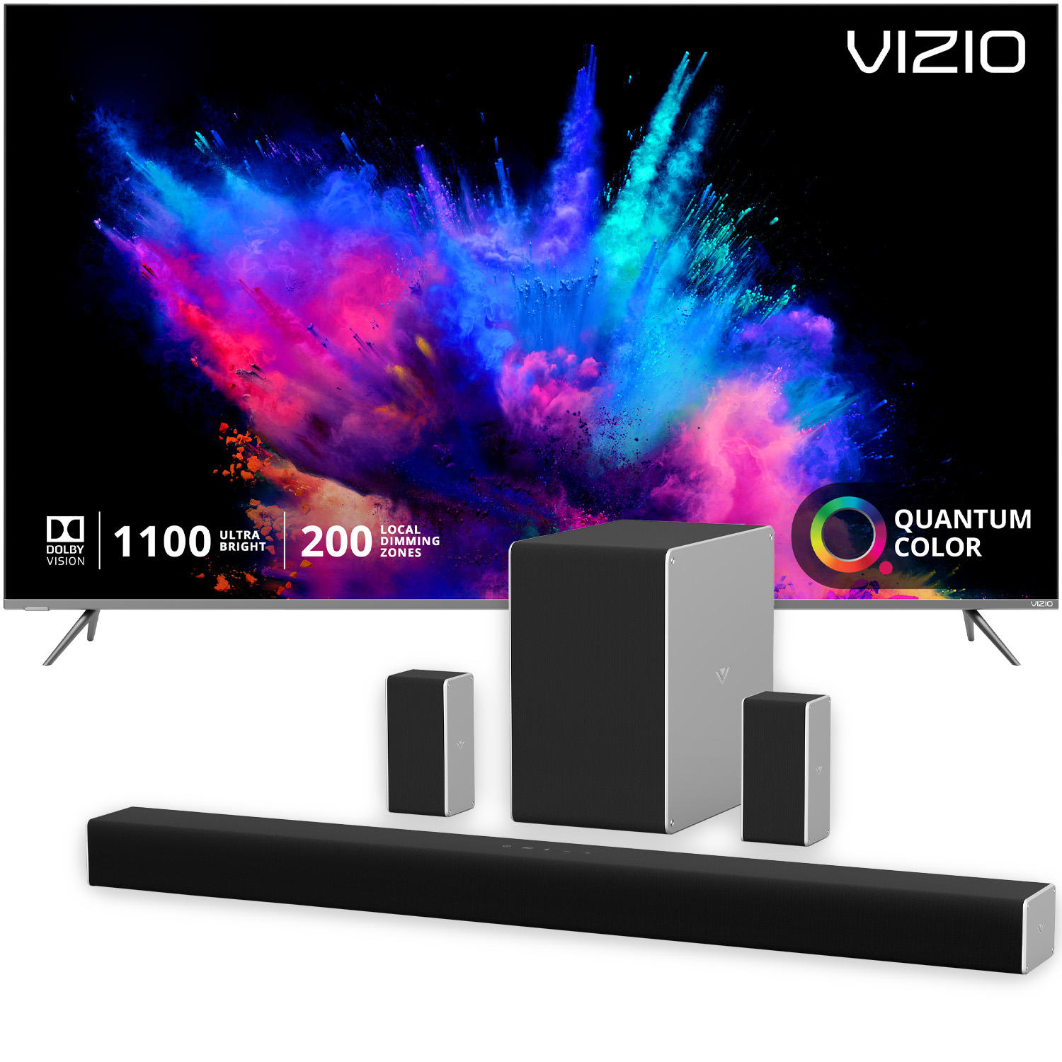 VIZIO P659-G Quantum 65” 4K HDR Smart TV + VIZIO SB36512-F6 36″ 5.1.2 Home Theater Sound System with Dolby Atmo and Wireless Subwoofer