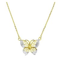 14k Two Tone Gold Butterfly Necklace