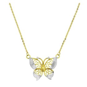 14K Two Tone Gold Butterfly Necklace