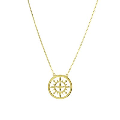 Gold Sun Steel Necklace Pendant in Gift Box