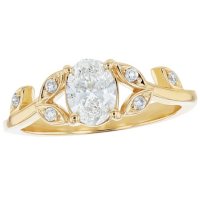 S Collection Bridal 3/4 Carat Center Diamond Oval Leaf Ring in 14K Yellow Gold (SI, H-I)