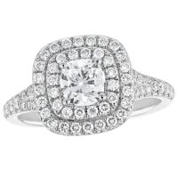 S Collection Bridal 1.30 CT. T.W. Double Halo Diamond Cushion Cut Ring in 14K White Gold (SI, H-I)