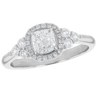 S Collection Bridal 1.10 CT. T.W. Diamond Cushion Cut Halo Ring in 14K Gold (SI, H-I)
