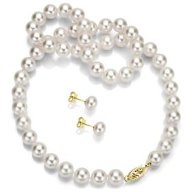 Freshwater 11-12mm Pearl Station Necklace and Stud Earring Set