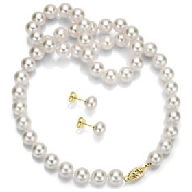 11-12mm White Freshwater Pearl Necklace and Earring Set