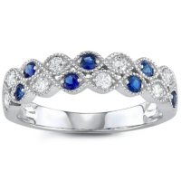Blue Sapphire and Diamond Band in 14k Gold