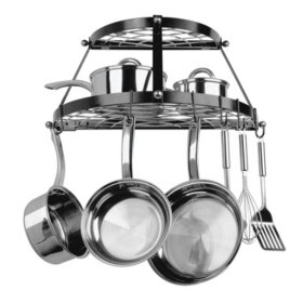 Range Kleen Black Enameled Double Shelf Wall-Mounted Pot Rack