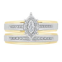 0.24 CT. T.W. Marquise Frame Design Diamond Wedding Ring Set in 14K Two-Tone Gold