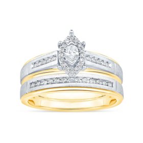 0.24 CT. T.W. Marquise Frame Design Diamond Wedding Ring Set in 14K Two-Tone Gold